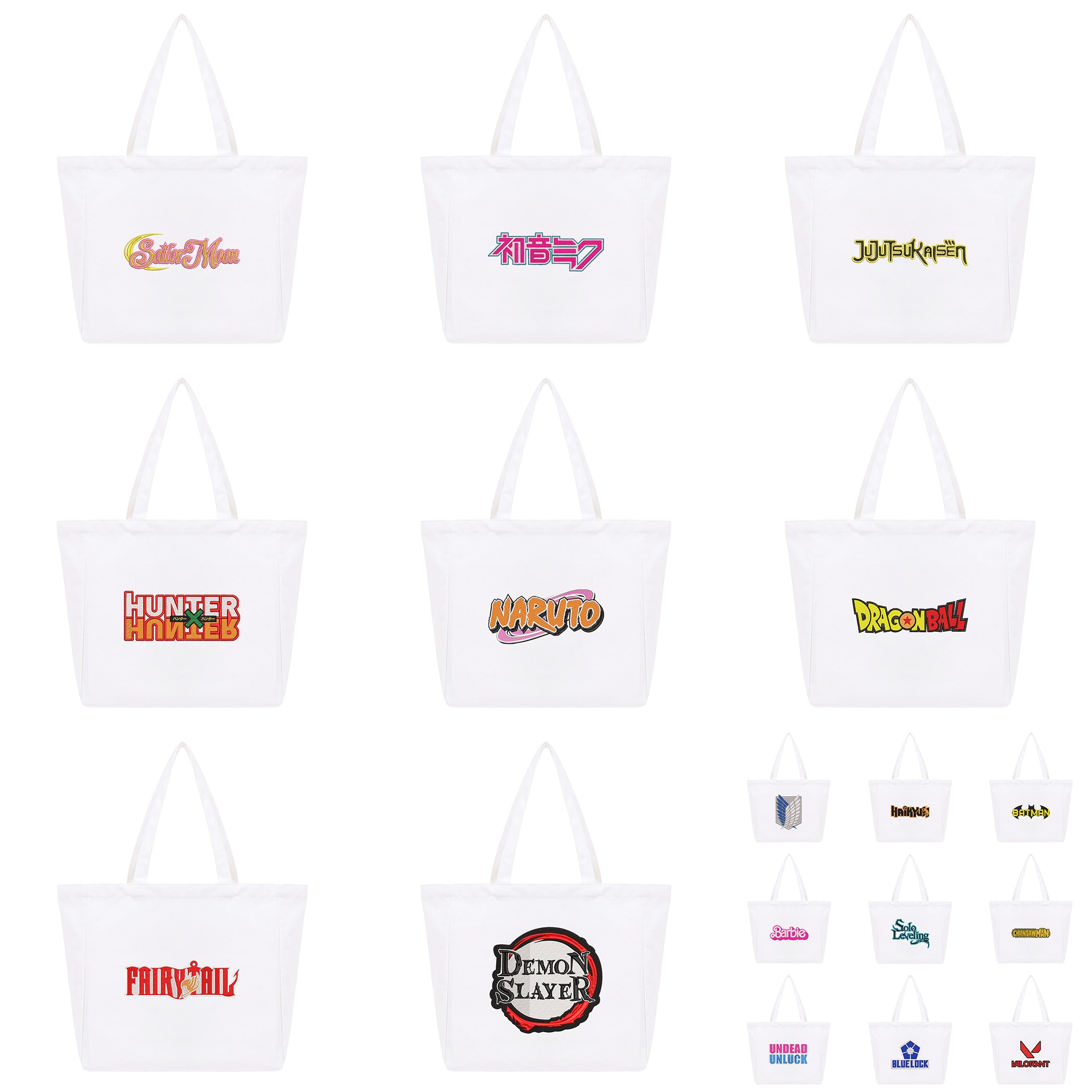 Personalized Anime Font Embroidered Cotton Tote Bag