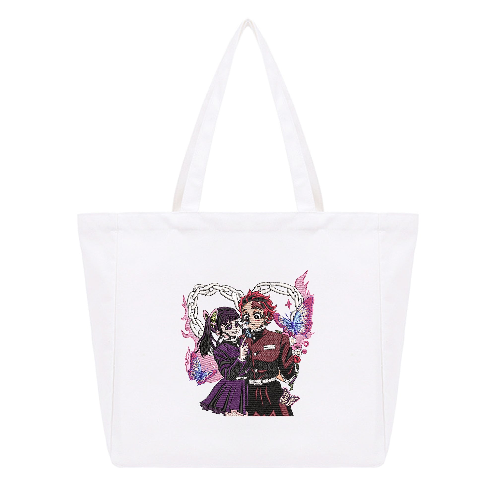 Kamado Tanjirou Tsuyuri Kanao Embroidery Cotton Tote Bag